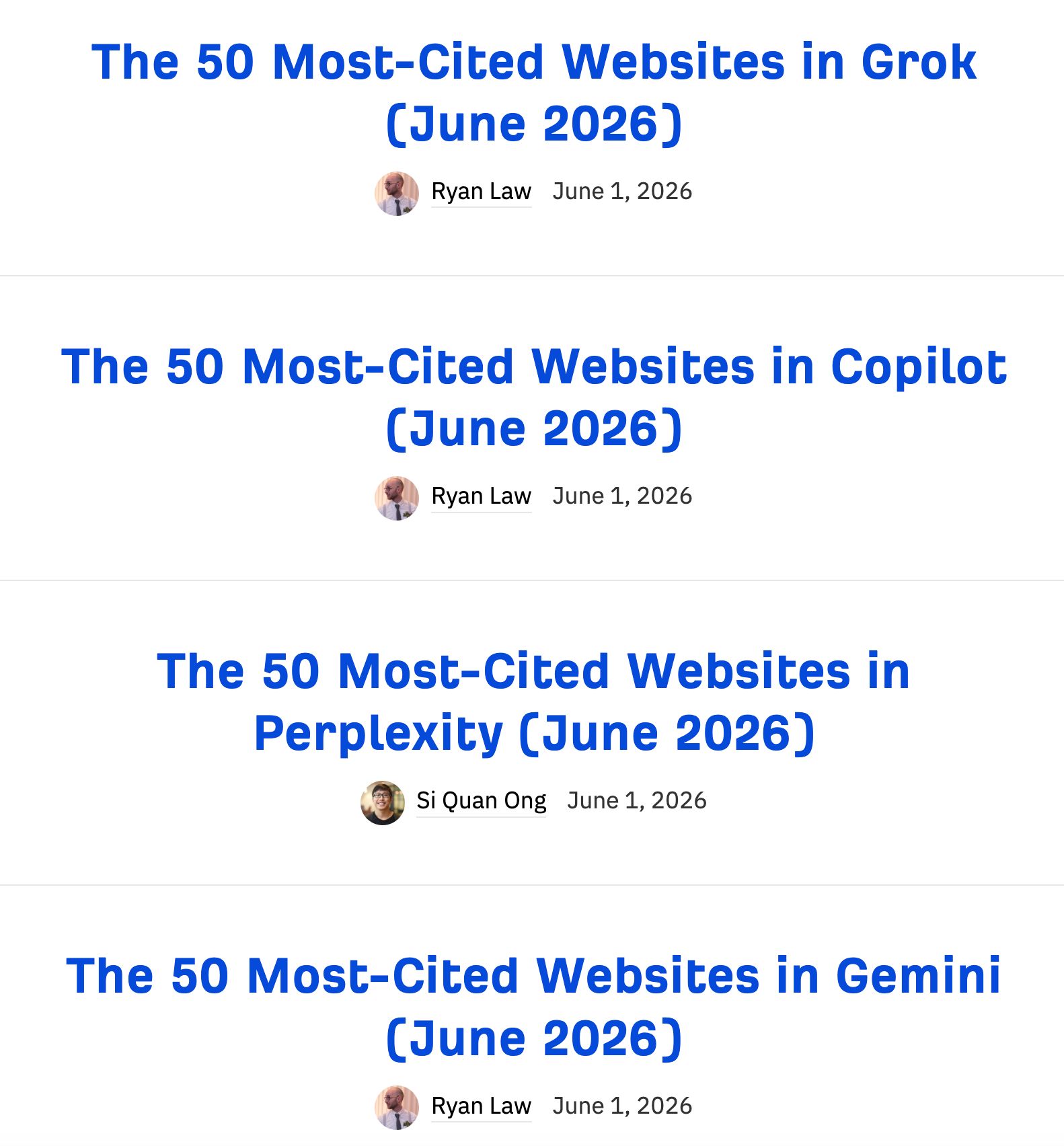 Four Ahrefs blog post previews titled 
